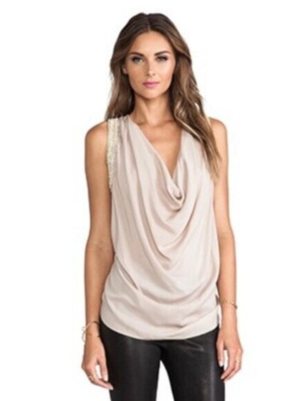 Haute Hippie Blush Draped Top with Beaded Accents